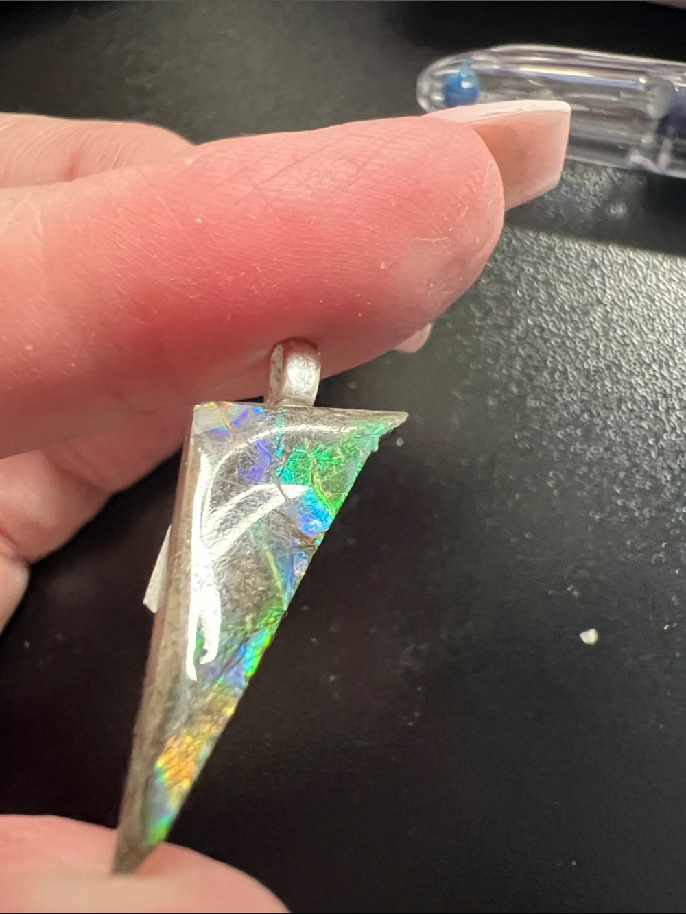 Iridescent Green Triangle Ammolite Pendant Necklace - Women Jewelry